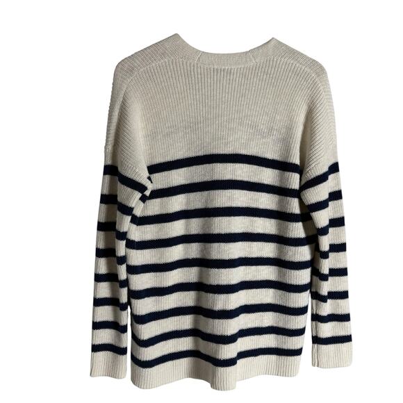 Madewell V-Neck Button-Front Ivory Striped Oversized Cardigan Sweater Size Small - Picture 9 of 10